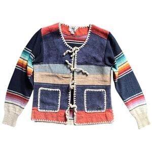 Vintage COLLAGE Rainbow Stripe Leather Trim Cardigan Size M